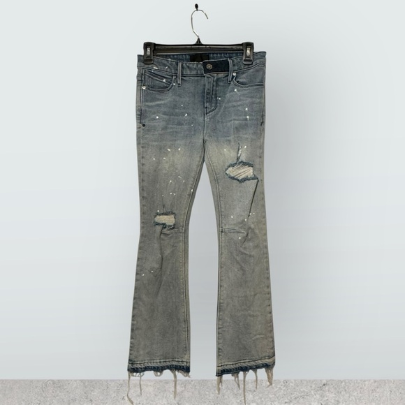 RTA Womens Flare Jeans 26 Blue Light Wash Paint Splatter